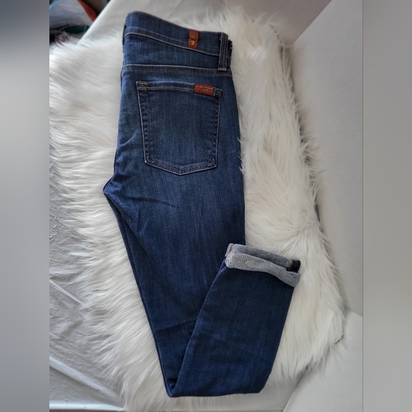 7 For All Mankind Blue Skinny Crop & Roll Jeans, Size 27 X 26 Inseam - Picture 5 of 5